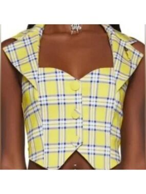 Dolls Kill X Clueless Yellow Plaid Halter Top Vest